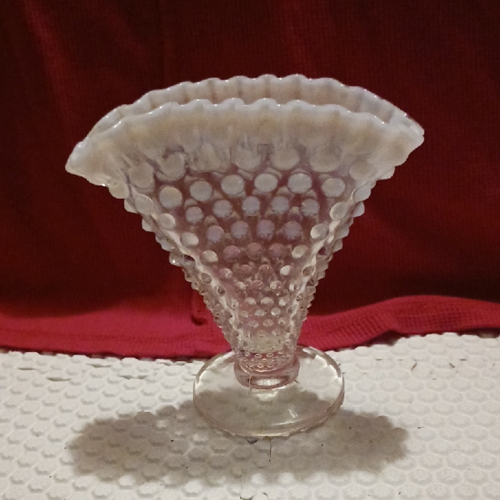 White Hobnail Glass Vase# measurements In Pics